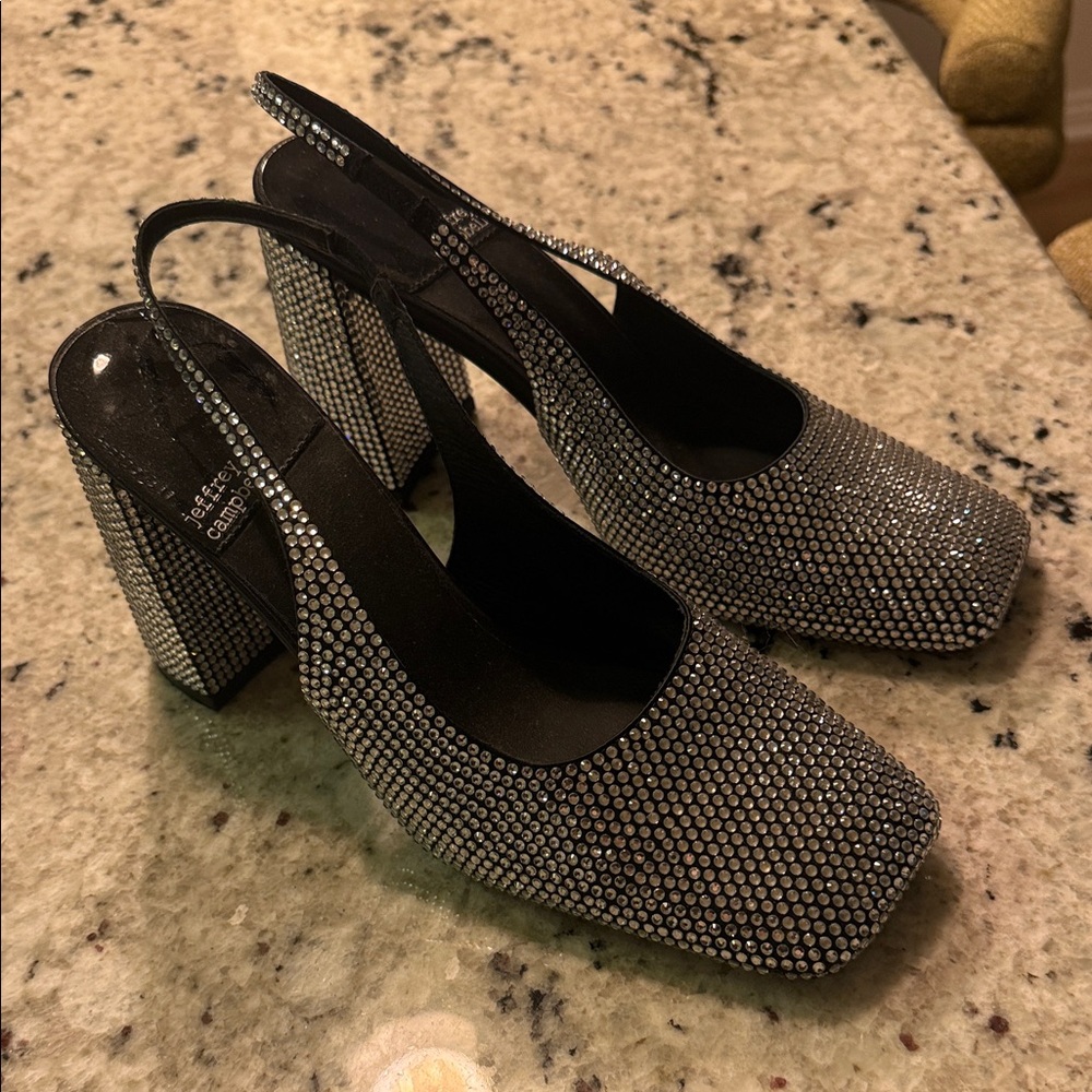 Jeffrey Campbell Black and Silver Rhinestone Heels